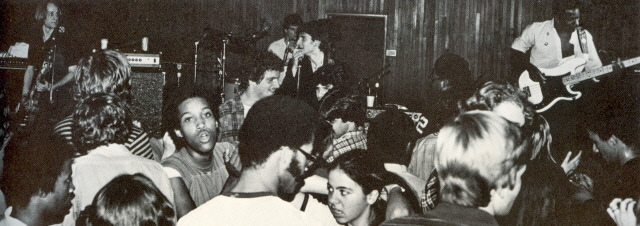 Kier, Steve (behind Phil), Phil, and Kevin with The Front Lines at WNUR's Marathon for MD, 11/20/80