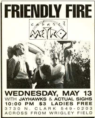 Friendly Fire flyer for Metro 5/13/1987