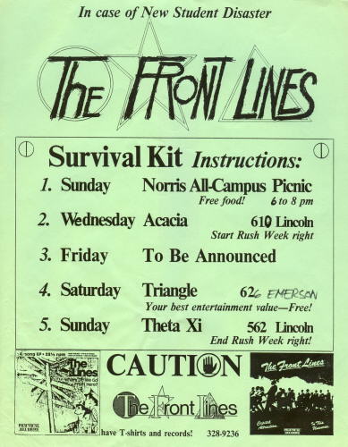 The Front Lines flyer from Rush Week 1982